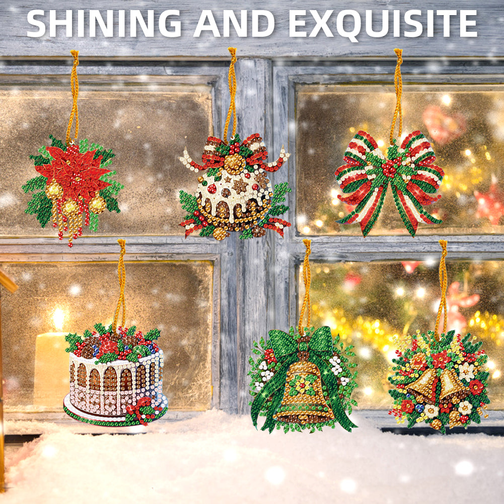 6pcs Xmas 2D Flat DIY Hanging Diamond Art Kits Window Hanging Art for Home Decor