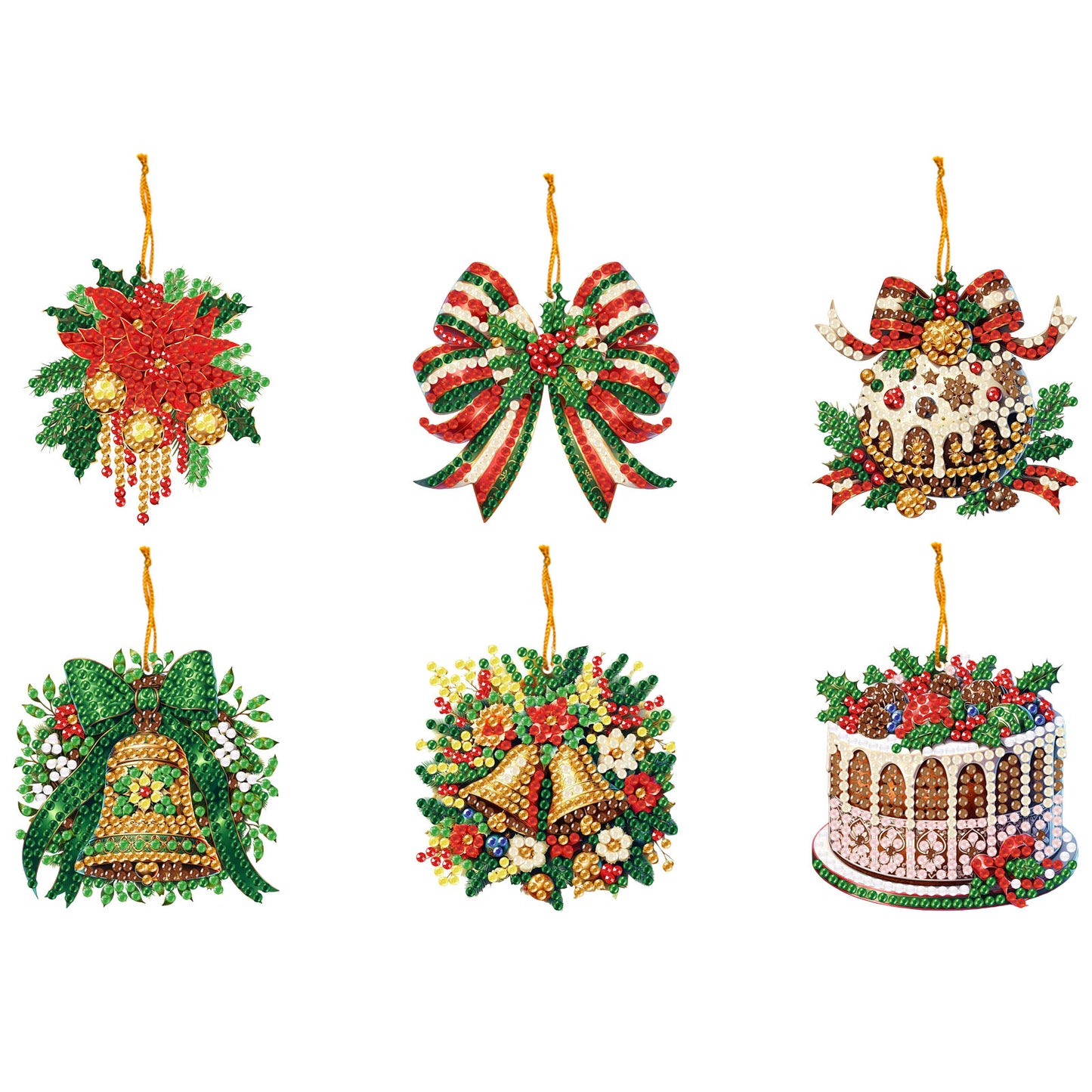 6pcs Xmas 2D Flat DIY Hanging Diamond Art Kits Window Hanging Art for Home Decor