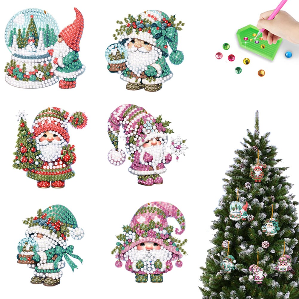 6pcs Xmas 2D Flat DIY Hanging Diamond Art Kits Window Hanging Art for Home Decor