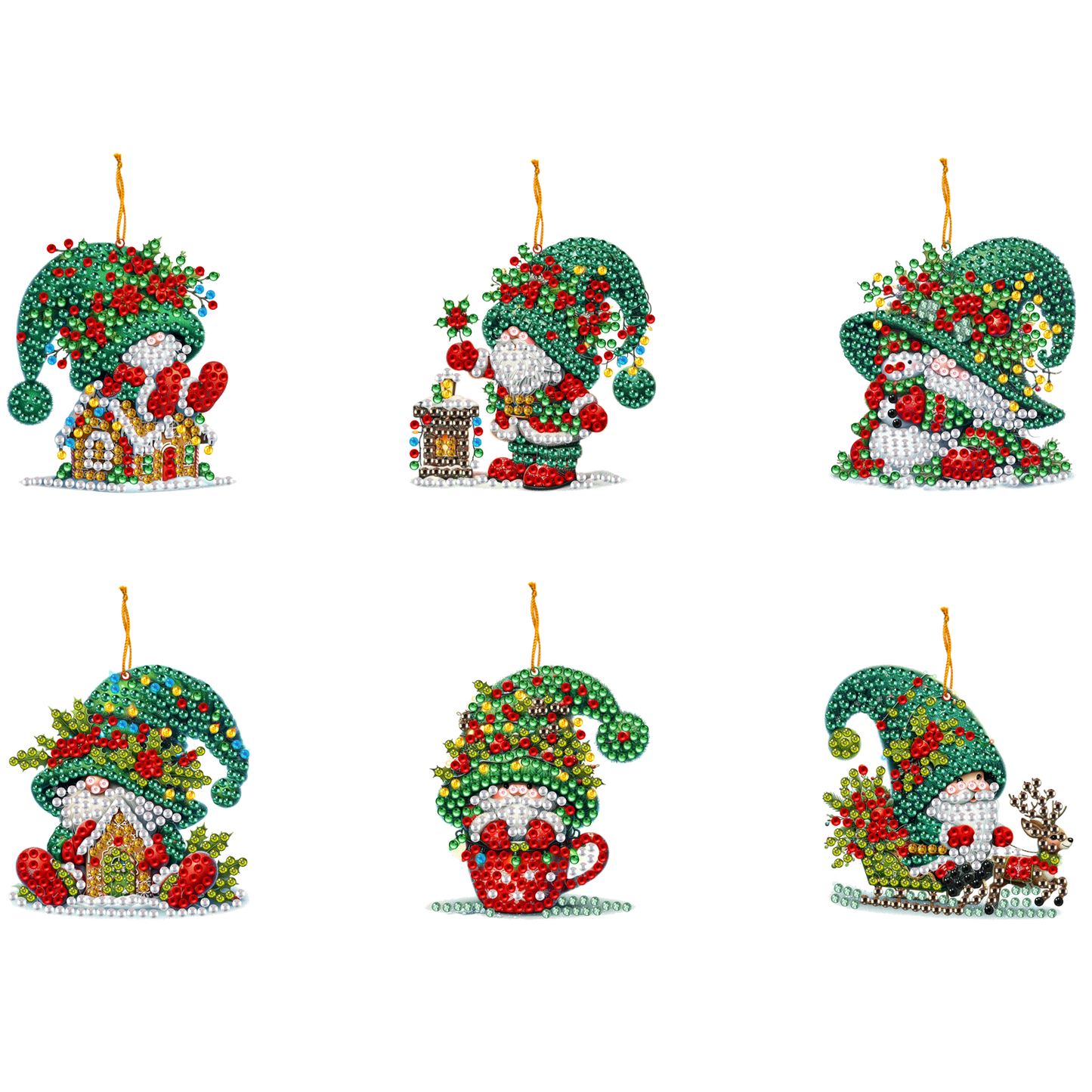 6pcs Xmas 2D Flat DIY Hanging Diamond Art Kits Window Hanging Art for Home Decor