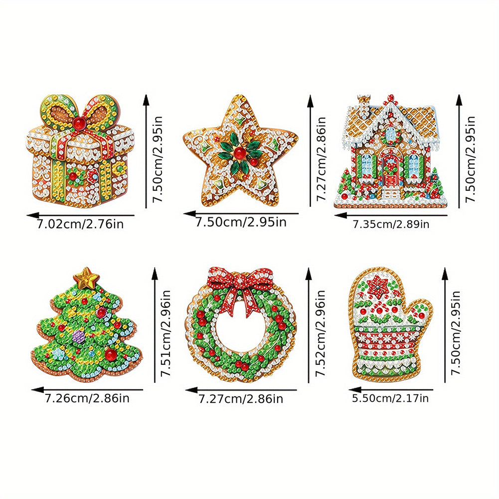 6pcs Xmas 2D Flat DIY Hanging Diamond Art Kits Window Hanging Art for Home Decor
