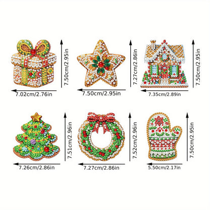 6pcs Xmas 2D Flat DIY Hanging Diamond Art Kits Window Hanging Art for Home Decor