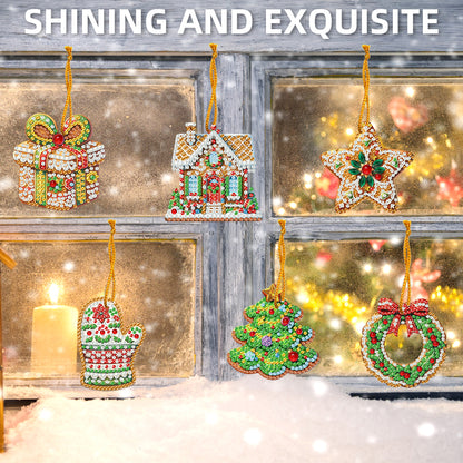 6pcs Xmas 2D Flat DIY Hanging Diamond Art Kits Window Hanging Art for Home Decor