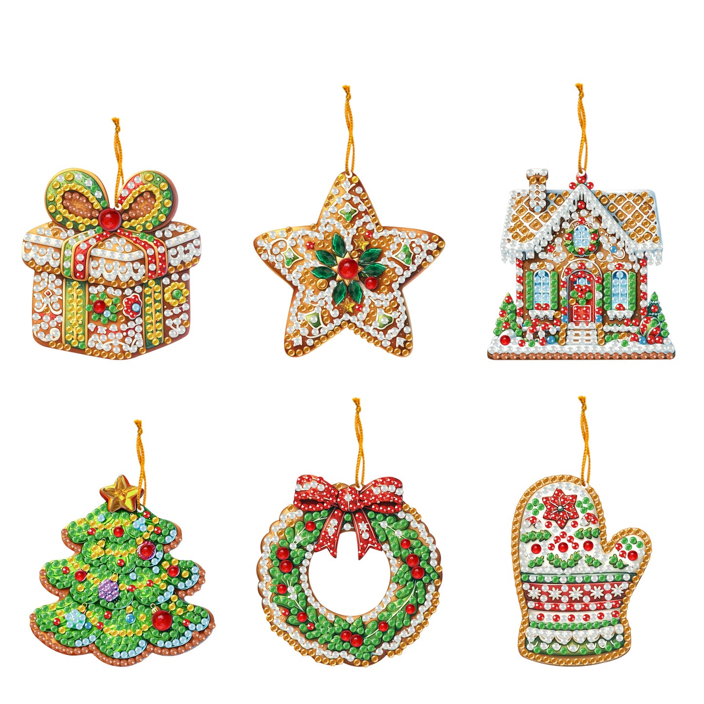 6pcs Xmas 2D Flat DIY Hanging Diamond Art Kits Window Hanging Art for Home Decor