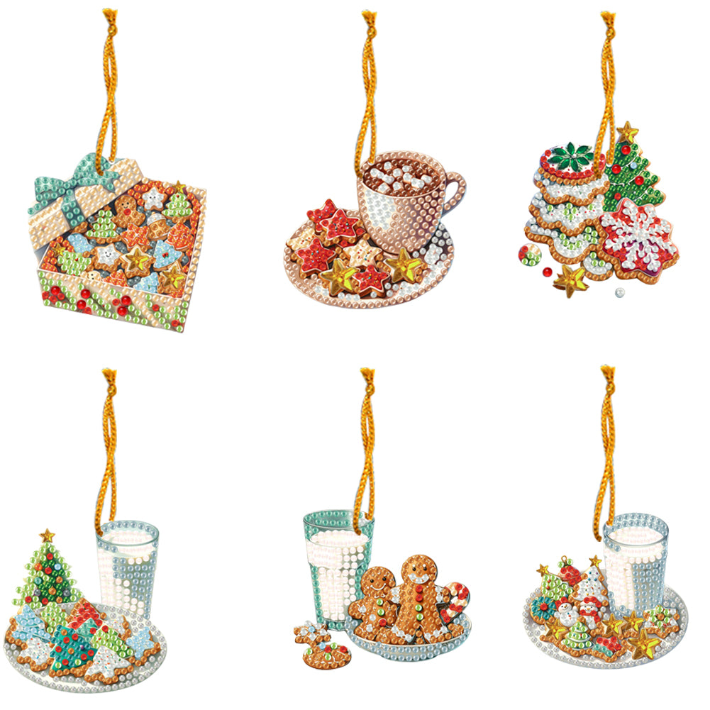 6pcs Xmas 2D Flat DIY Hanging Diamond Art Kits Window Hanging Art for Home Decor