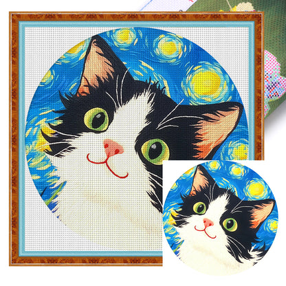 Cat Under The Starry Sky - 11CT Stamped Cross Stitch 24*24CM(Mona Lisa Brand)