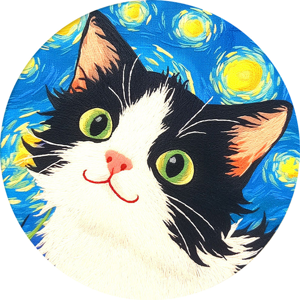 Cat Under The Starry Sky - 11CT Stamped Cross Stitch 24*24CM(Mona Lisa Brand)