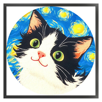 Cat Under The Starry Sky - 11CT Stamped Cross Stitch 24*24CM(Mona Lisa Brand)