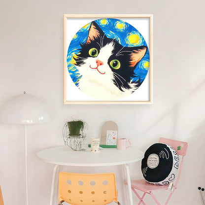 Cat Under The Starry Sky - 11CT Stamped Cross Stitch 24*24CM(Mona Lisa Brand)