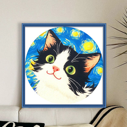 Cat Under The Starry Sky - 11CT Stamped Cross Stitch 24*24CM(Mona Lisa Brand)