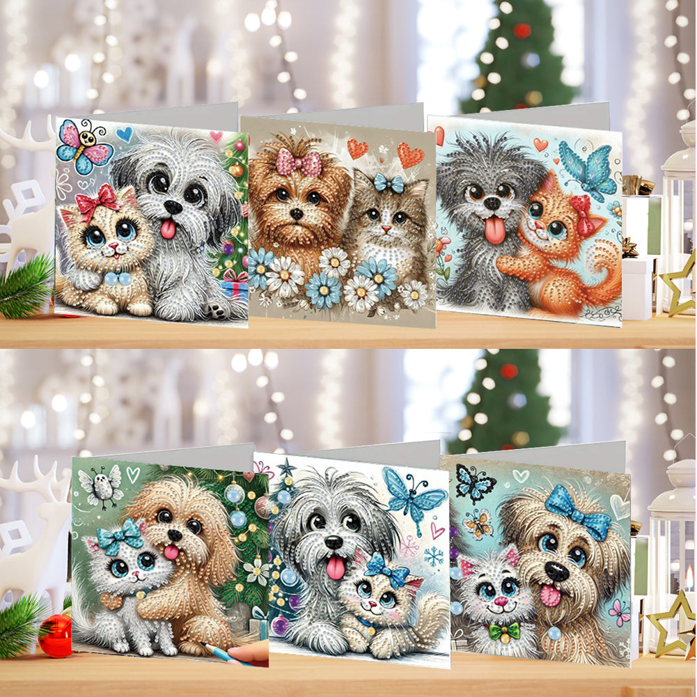 6PCS DIY Animal Pattern Diamond Art Greeting Cards Congratulations Cards & Gifts