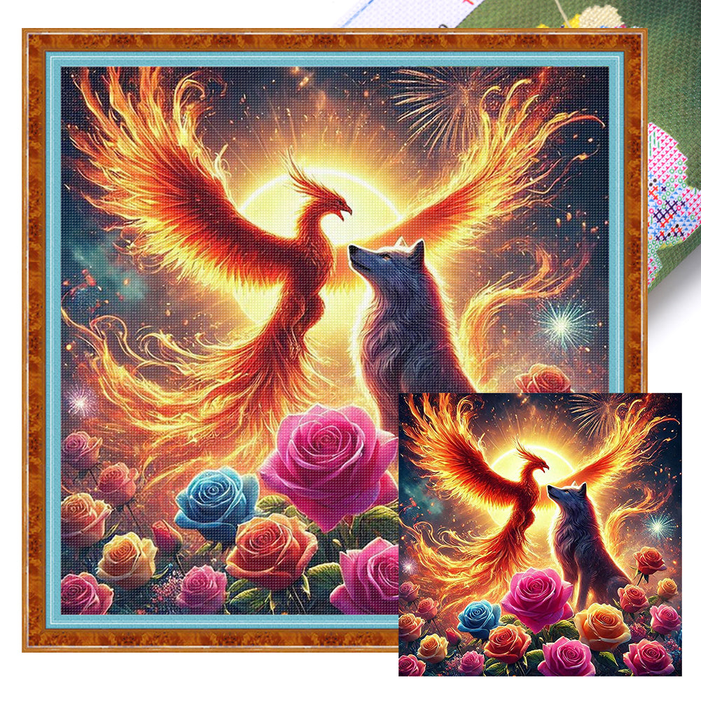 Phoenix And Wolf - 11CT Stamped Cross Stitch 40*40CM