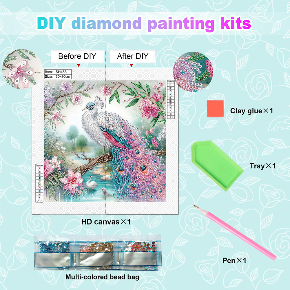 Peacock - Special Shaped Drill Diamond Painting 30*30CM