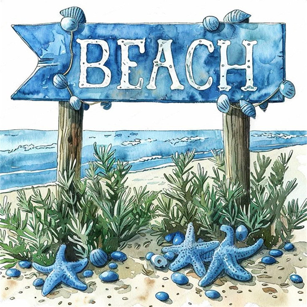 Beach Sign - 11CT Stamped Cross Stitch 40*40CM