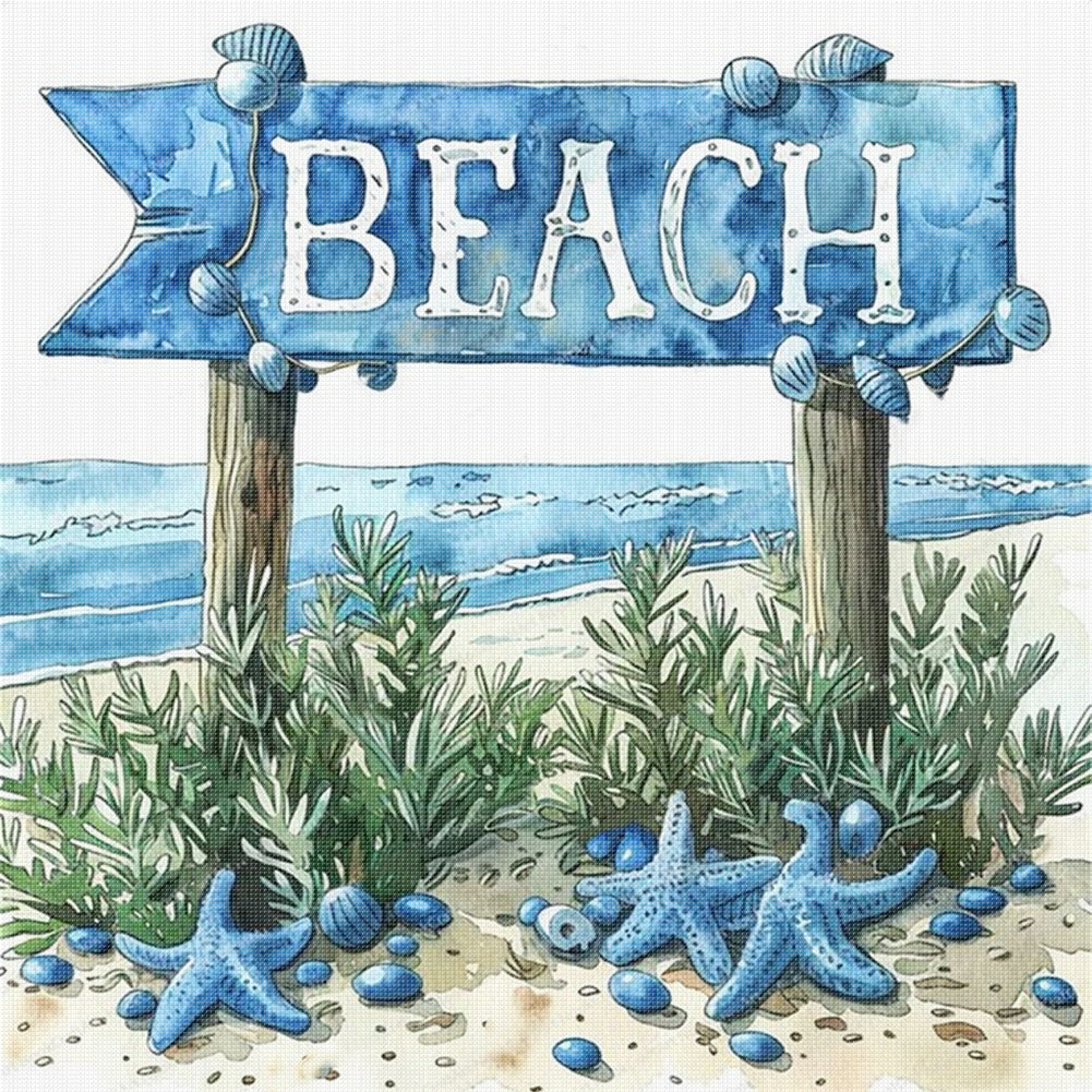 Beach Sign - 11CT Stamped Cross Stitch 40*40CM