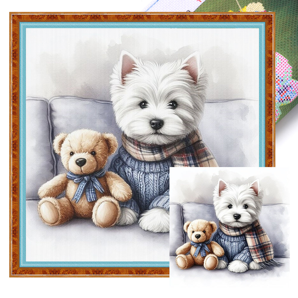 Puppy And Bear - 11CT Stamped Cross Stitch 40*40CM