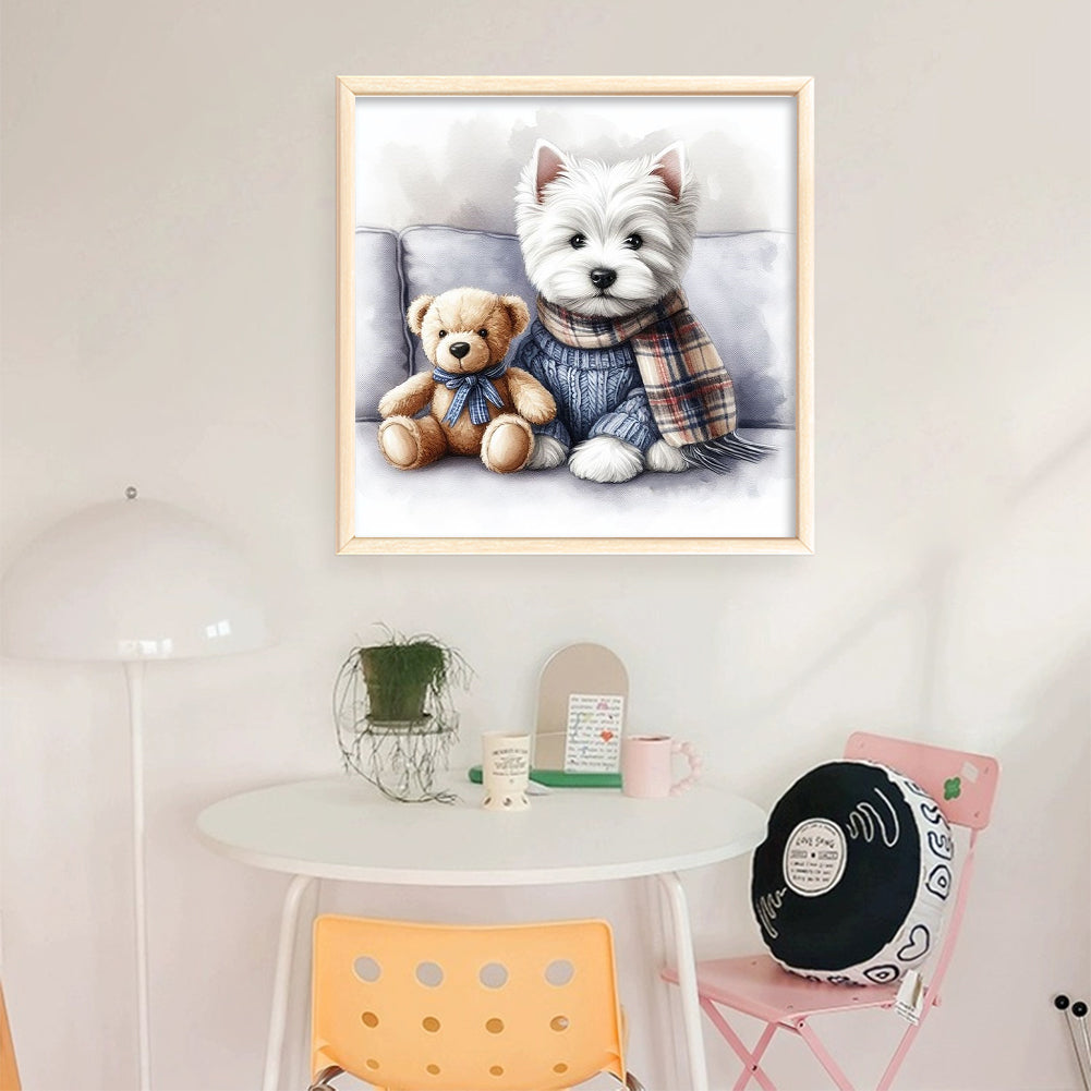 Puppy And Bear - 11CT Stamped Cross Stitch 40*40CM