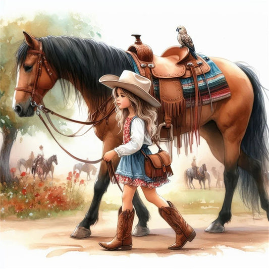 Girl And Horse - 11CT Stamped Cross Stitch 40*40CM