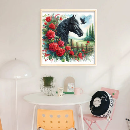 Rose Horse - 11CT Stamped Cross Stitch 40*40CM