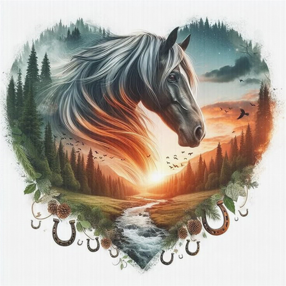 Love Horse - 11CT Stamped Cross Stitch 40*40CM