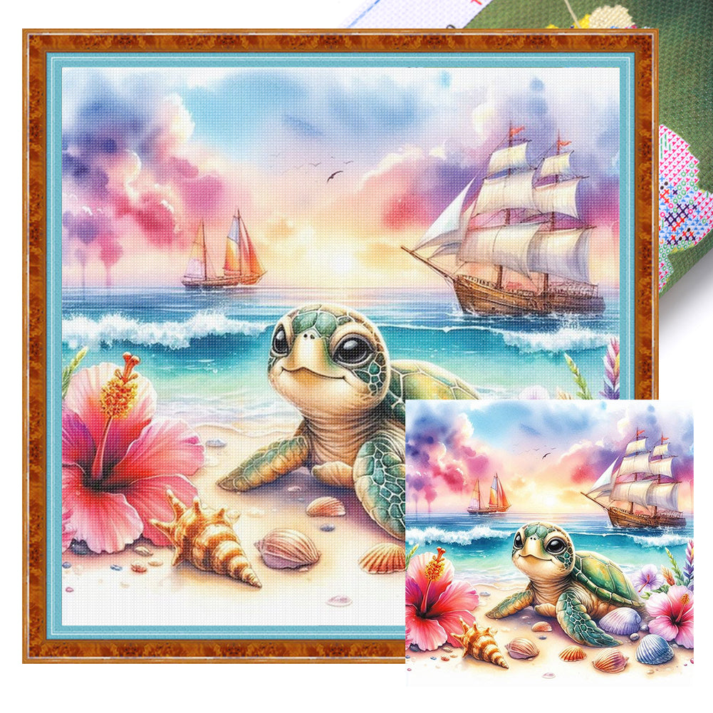 Seaside Turtle - 11CT Stamped Cross Stitch 40*40CM
