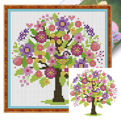 Four Seasons Tree - Spring - 14CT Stamped Cross Stitch 18*18CM(Joy Sunday)