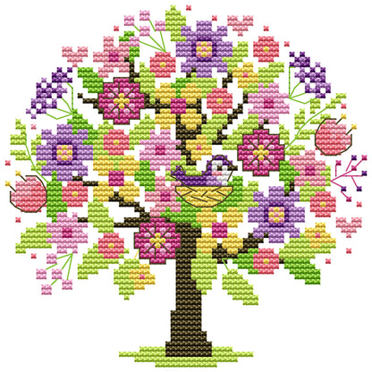 Four Seasons Tree - Spring - 14CT Stamped Cross Stitch 18*18CM(Joy Sunday)