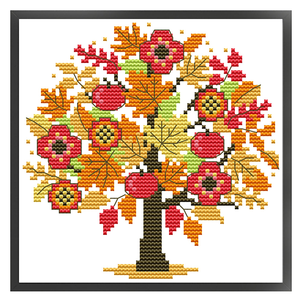 Four Seasons Tree - Autumn - 14CT Stamped Cross Stitch 18*18CM(Joy Sunday)