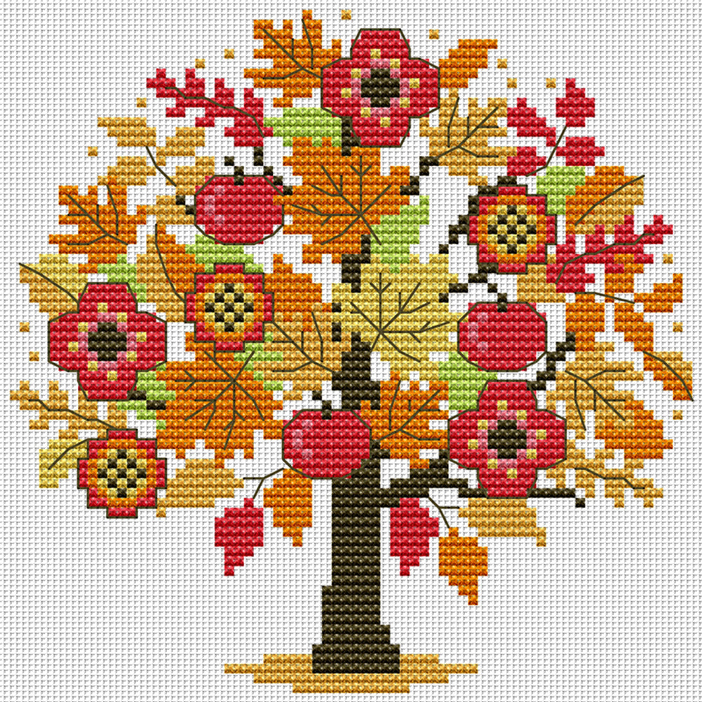Four Seasons Tree - Autumn - 14CT Stamped Cross Stitch 18*18CM(Joy Sunday)