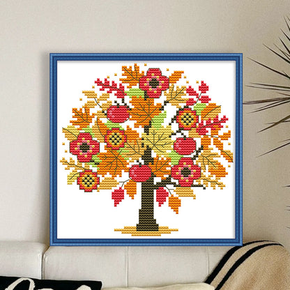 Four Seasons Tree - Autumn - 14CT Stamped Cross Stitch 18*18CM(Joy Sunday)