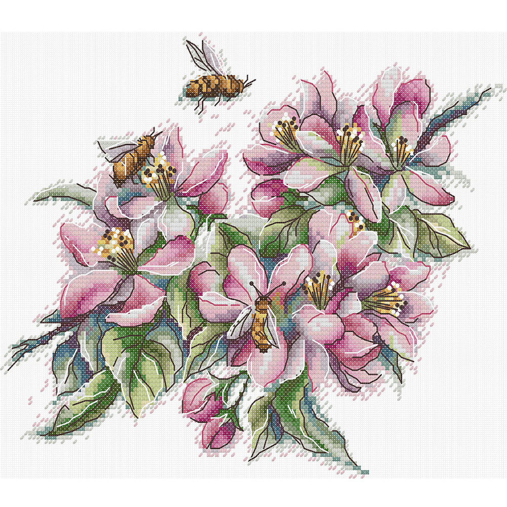 Magnolia And Bee - 14CT Stamped Cross Stitch 30*26CM(Joy Sunday)