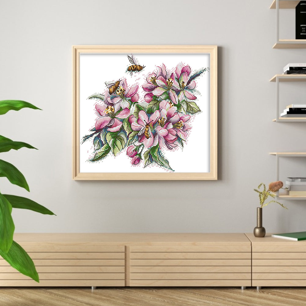 Magnolia And Bee - 14CT Stamped Cross Stitch 30*26CM(Joy Sunday)