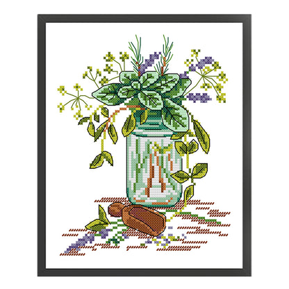 Provence Fragrance Leaves - 14CT Stamped Cross Stitch 20*26CM(Joy Sunday)