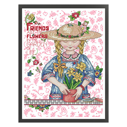Growing Flowers Girl - 14CT Stamped Cross Stitch 29*36CM(Joy Sunday)