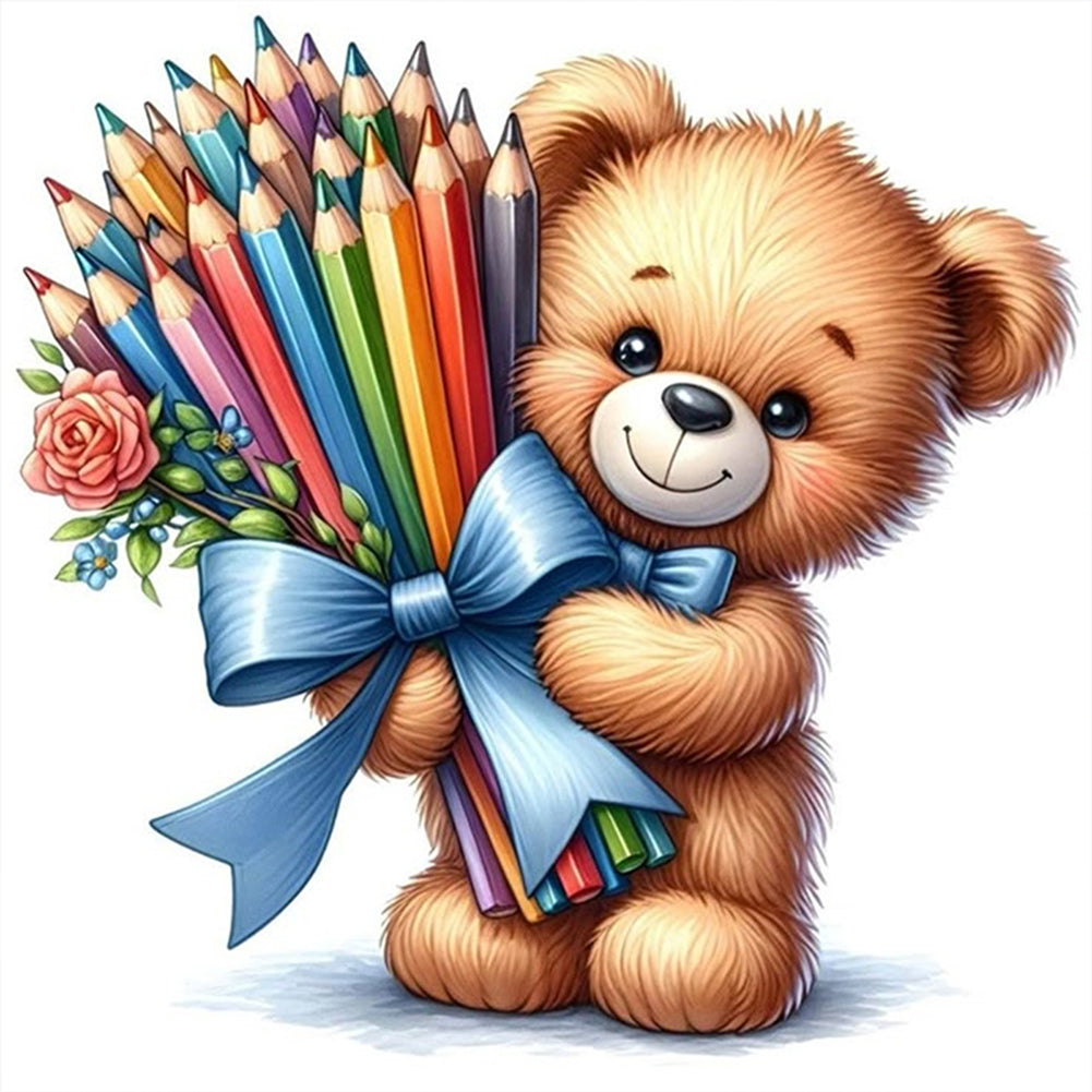 Bear With Flowers - Stamped Cross Stitch 20*20CM