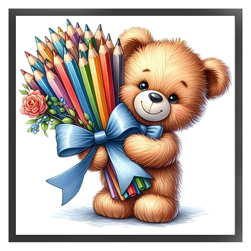 Bear With Flowers - Stamped Cross Stitch 20*20CM