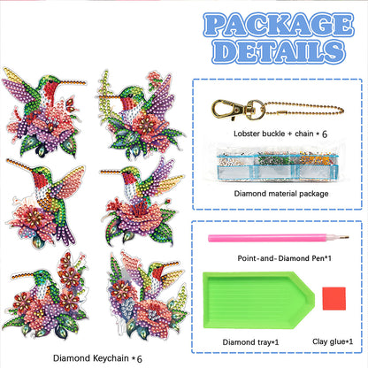 6Pcs Double Sided Diamond Painting Keychains Kit Diamond Art Set Handmade Crafts