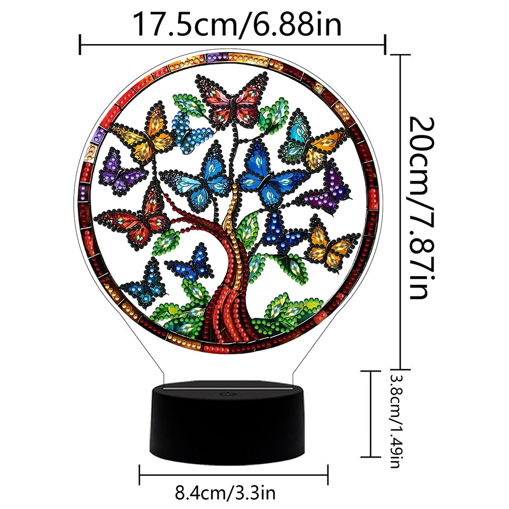Acrylic Double Sided Butterfly Tree Of Life Rhinestones LED Light for Art Crafts