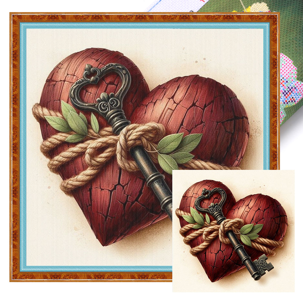 Heart Key - Stamped Cross Stitch 20*20CM