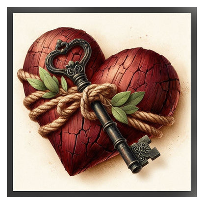 Heart Key - Stamped Cross Stitch 20*20CM