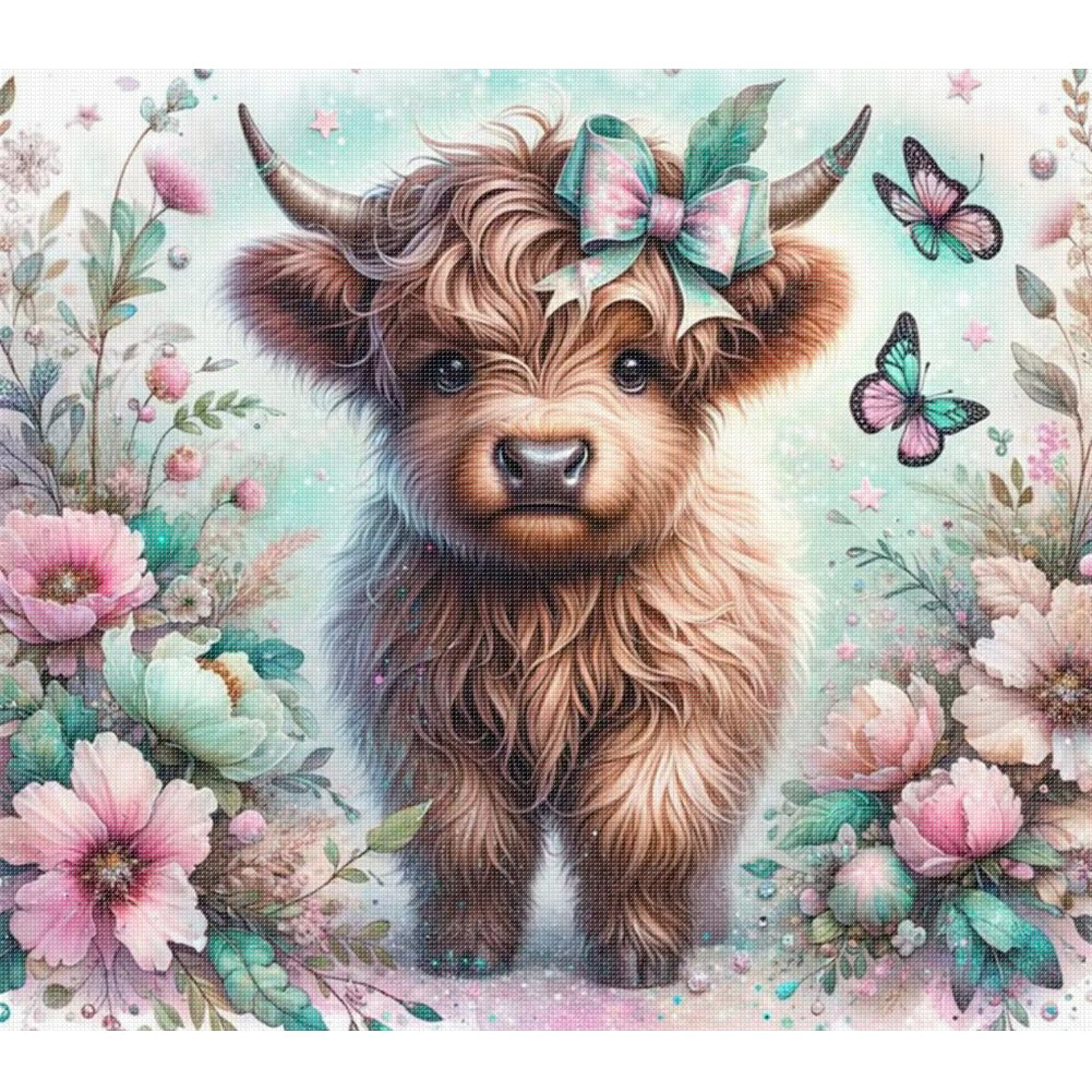 Flower Yak - 11CT Stamped Cross Stitch 50*45CM