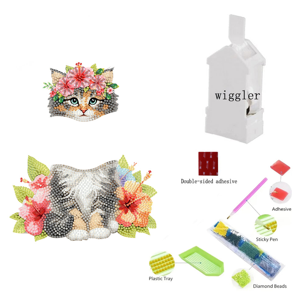 2D Flat Print Cat DIY Shaking Head Desktop Diamond Art Kits for Adults Beginner