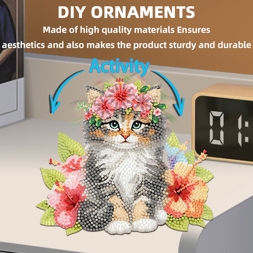 2D Flat Print Cat DIY Shaking Head Desktop Diamond Art Kits for Adults Beginner