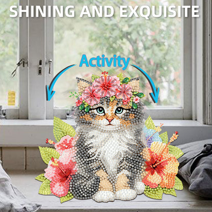 2D Flat Print Cat DIY Shaking Head Desktop Diamond Art Kits for Adults Beginner