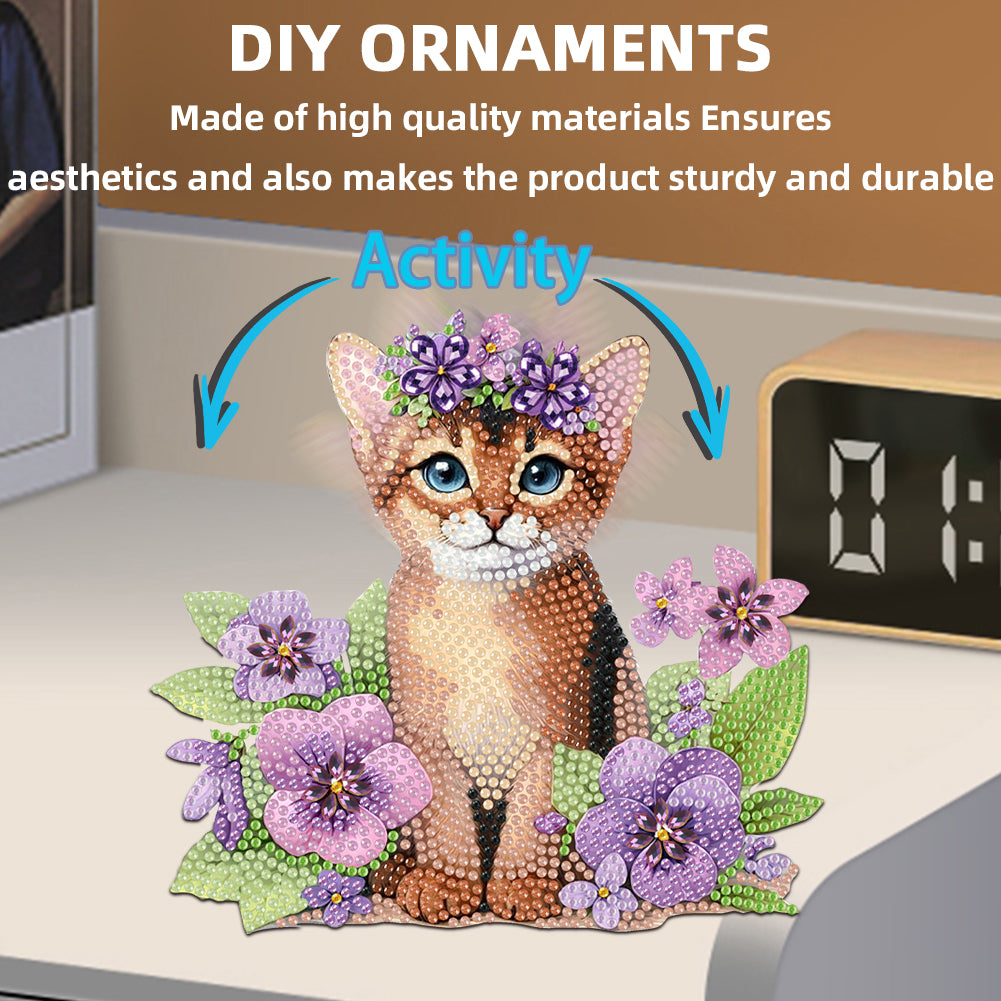 2D Flat Print Cat DIY Shaking Head Desktop Diamond Art Kits for Adults Beginner