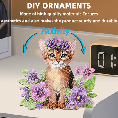 2D Flat Print Cat DIY Shaking Head Desktop Diamond Art Kits for Adults Beginner