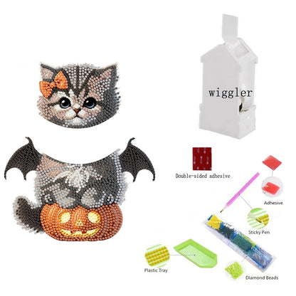 2D Flat Print Cat DIY Shaking Head Desktop Diamond Art Kits for Adults Beginner