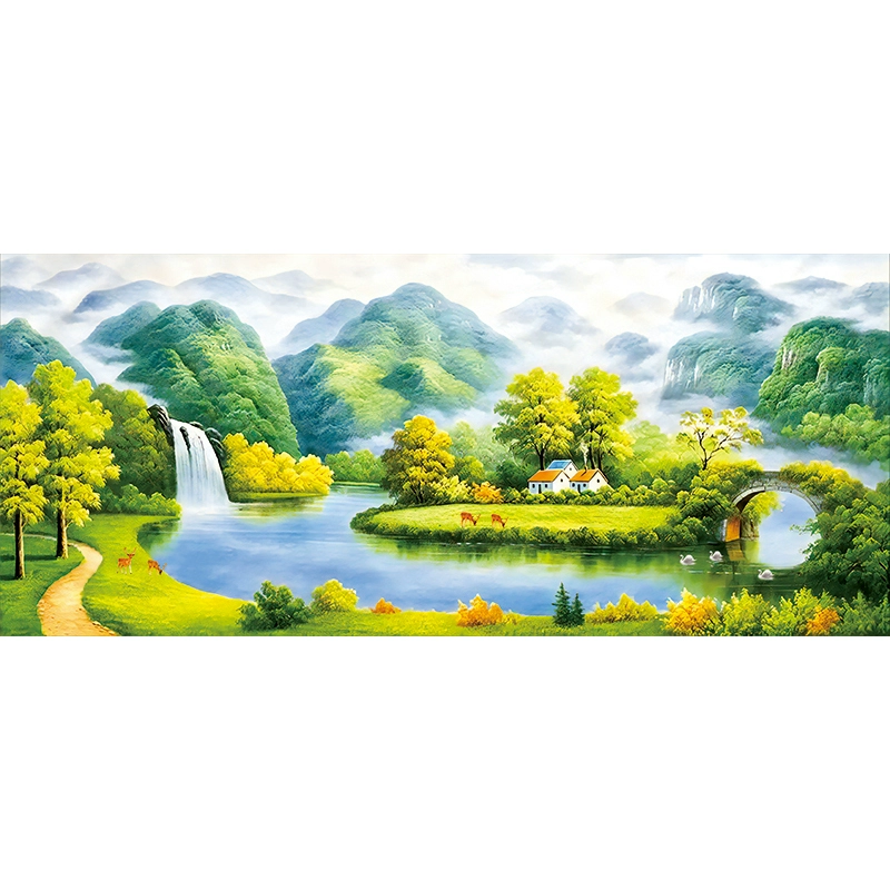 Mountain Stream - 11CT Stamped Cross Stitch 150*66CM(Mona Lisa Brand Silk)