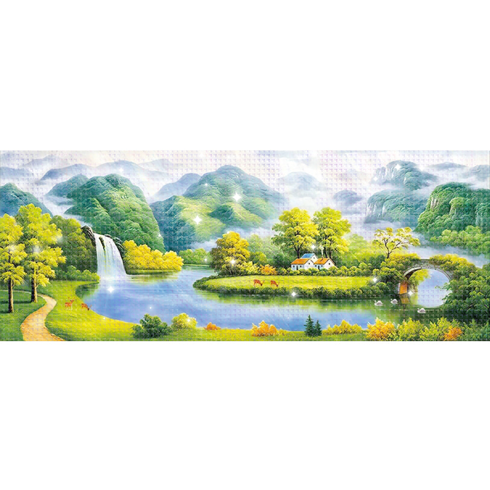 Mountain Stream - 11CT Stamped Cross Stitch 150*66CM(Mona Lisa Brand Silk)