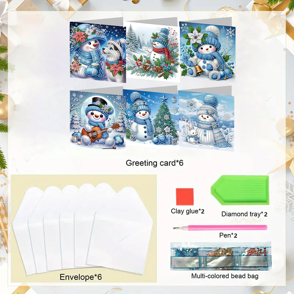 6PCS DIY Diamond Art Greeting Cards Xmas Designs Congratulations Thank You Cards
